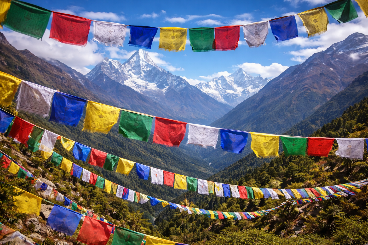 Prayer flags above Langtang Valley