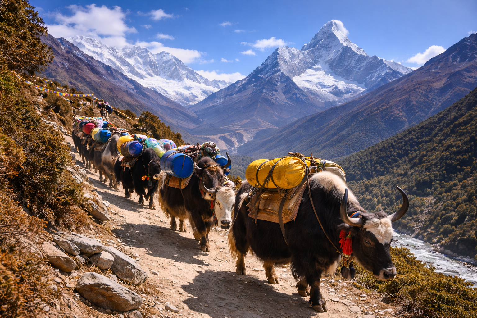 Yak caravans on the Khumbu trail